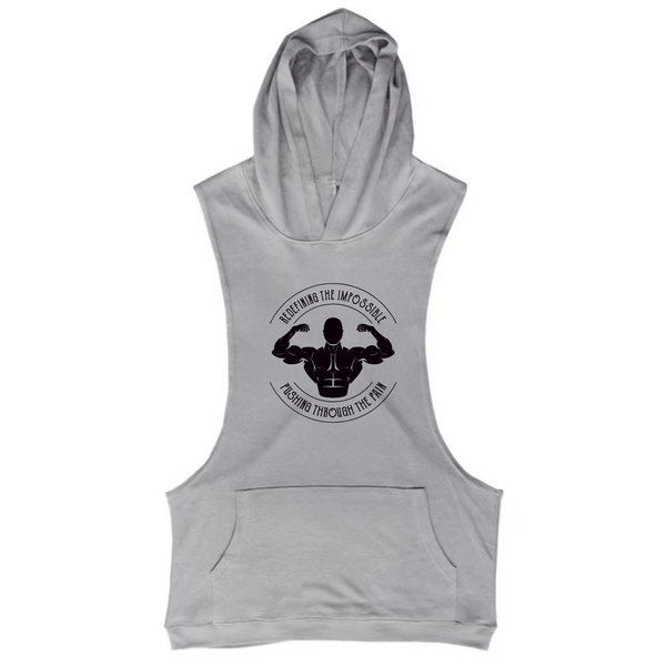 grey sleeveless workout hoodie