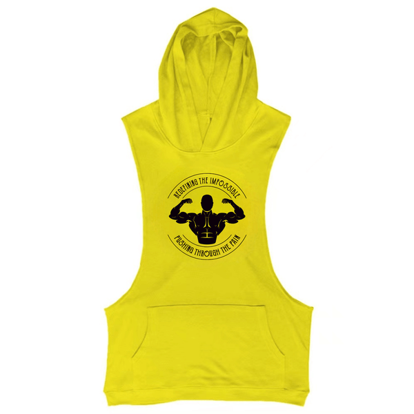 yellow sleeveless workout hoodie