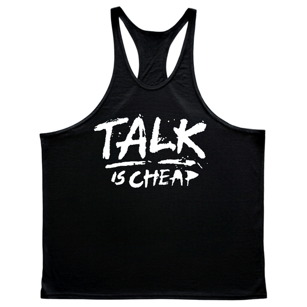 TALK IS CHEAP Motivational Workout Stringer Tank Tops