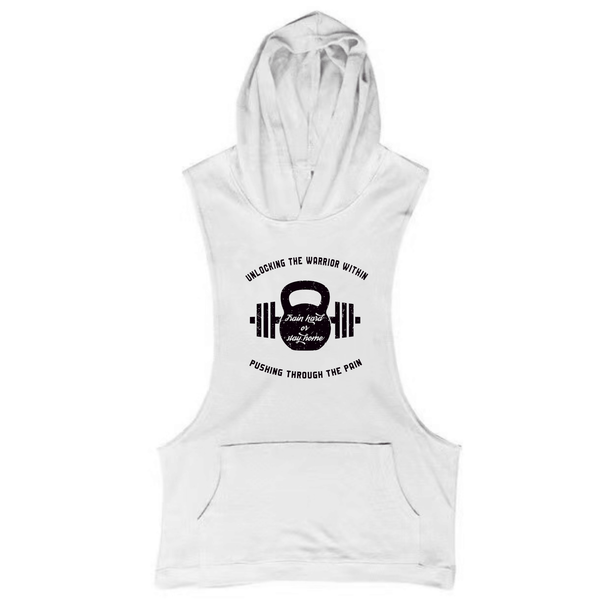 white UNLEASH THE WARRIOR WITHIN GYM Sleeveless Hoodies