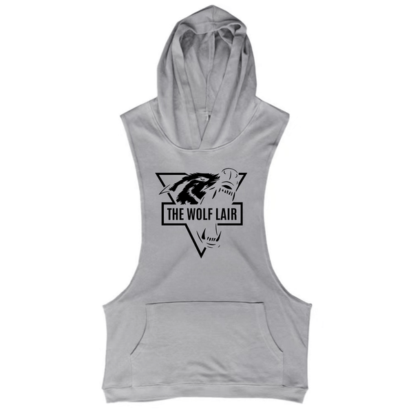 grey THE WOLF LAIR Graphic Workout Hooded Tank Tops