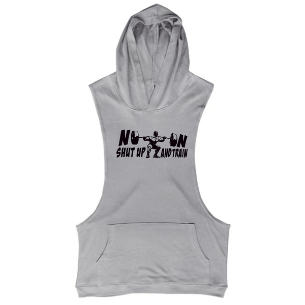 grey SHUT UP AND TRAIN GYM Sleeveless Hoodies