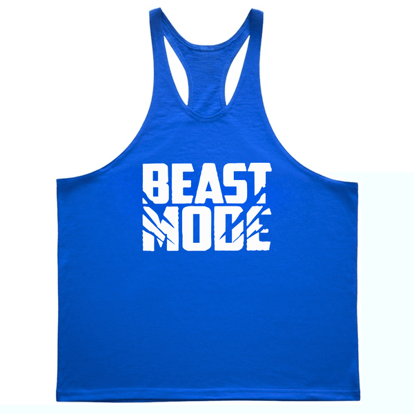 blue BEAST MODE Workout Stringer Tank Tops