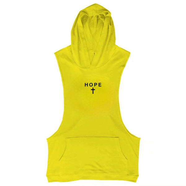 yellow HOPE Cross Workout Sleeveless Hoodie Tank Tops