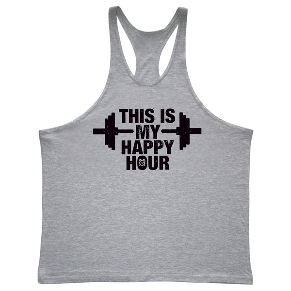 grey THIS IS MY HAPPY HOUR Graphic Standard Gym Tanks