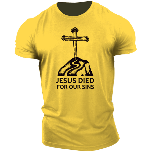 yellow JESUS SAVED FOR OUR SINS Graphic T-shirt