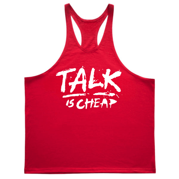 TALK IS CHEAP Motivational Workout Stringer Tank Tops