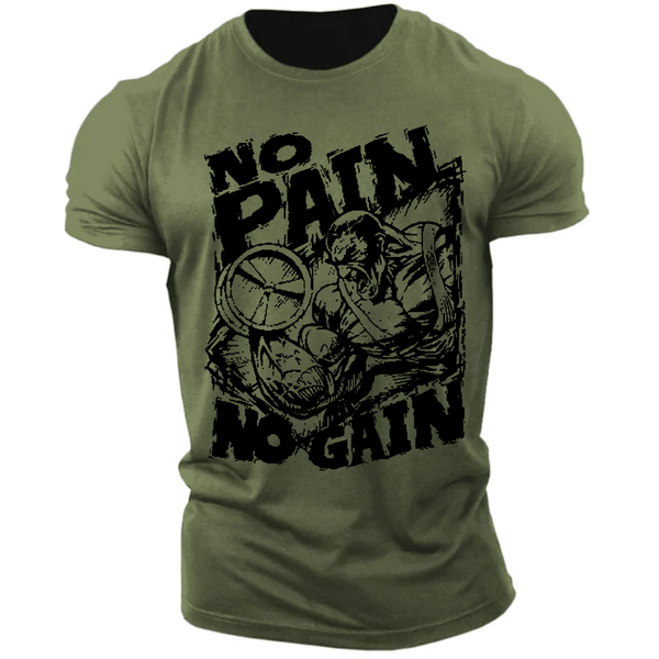navy green Men's Graphic  NO PAIN NO GAIN T-shirt