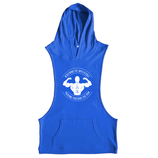 blue sleeveless workout hoodie