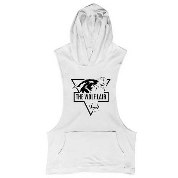 white THE WOLF LAIR Graphic Workout Hooded Tank Tops