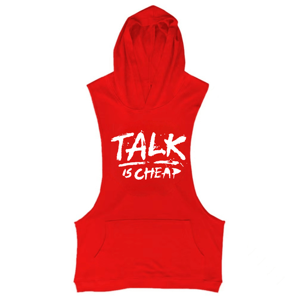 red Men's TALK IS CHEAP Sleeveless Hoodie