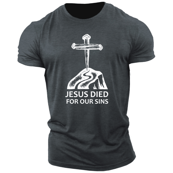dark grey JESUS SAVED FOR OUR SINS Graphic T-shirt