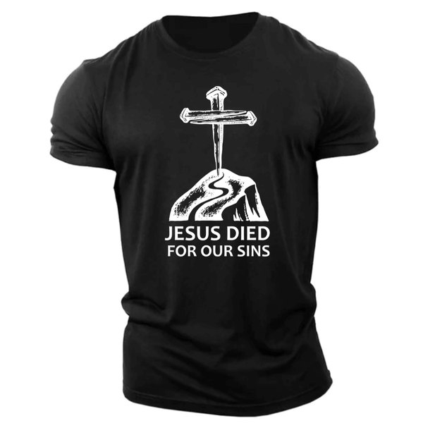 black JESUS SAVED FOR OUR SINS Graphic T-shirt