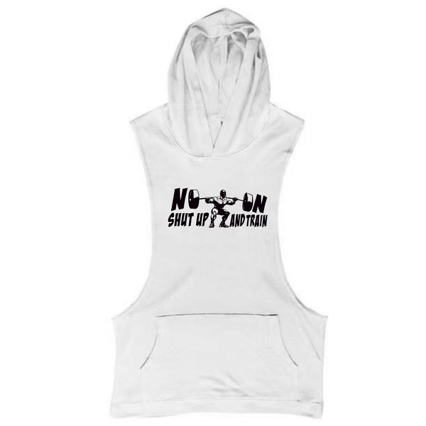 white SHUT UP AND TRAIN GYM Sleeveless Hoodies