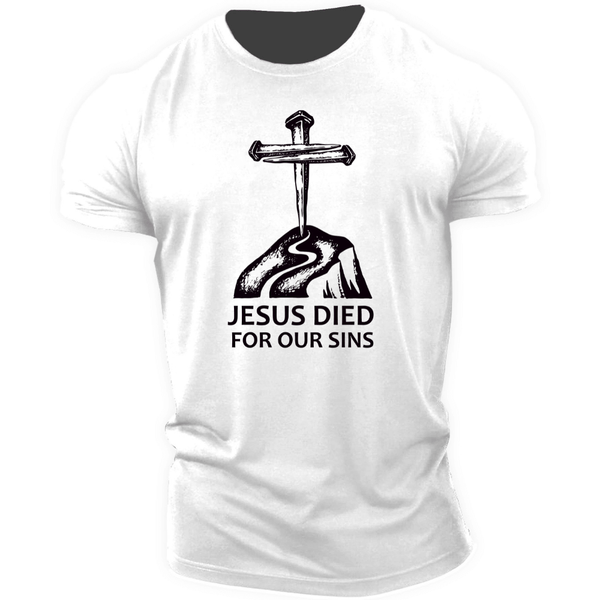 white JESUS SAVED FOR OUR SINS Graphic T-shirt