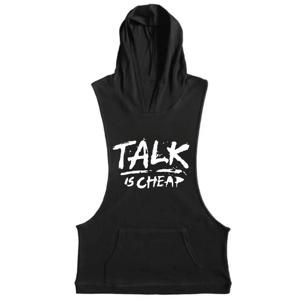 black Men's TALK IS CHEAP Sleeveless Hoodie