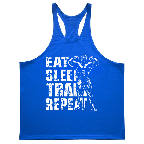 EAT, SLEEP, TRAIN, REPEAT Graphic Stringer Tank Tops