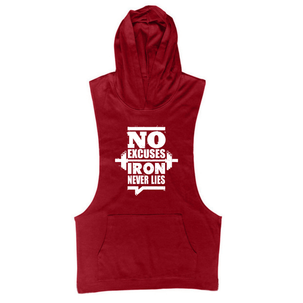 wine red NO EXCUSES, IRON NEVER LIES GYM Sleeveless Hoodie