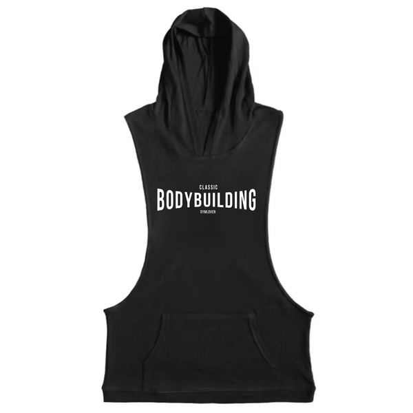 black Men's Bodybuilding Sleeveless Hoodie Tank Tops