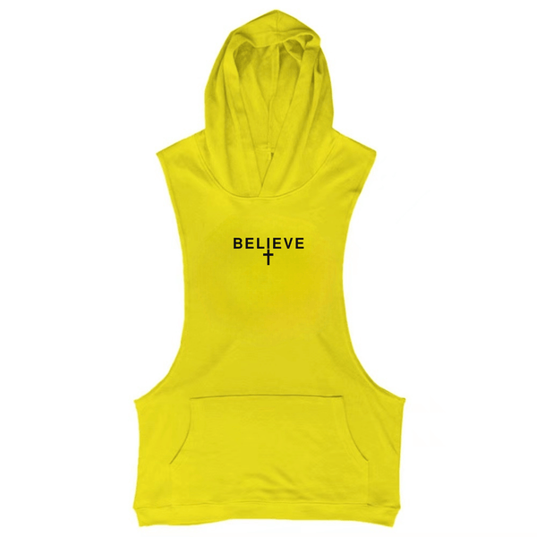 yellow Believe Cross Sleeveless Hoodie Tank Tops