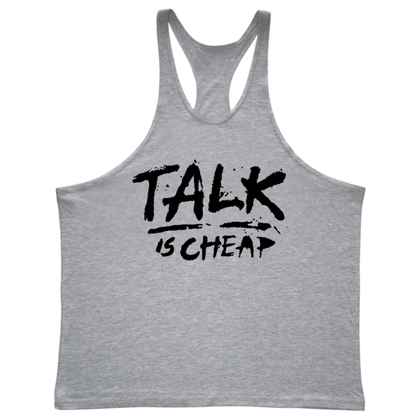 TALK IS CHEAP Motivational Workout Stringer Tank Tops