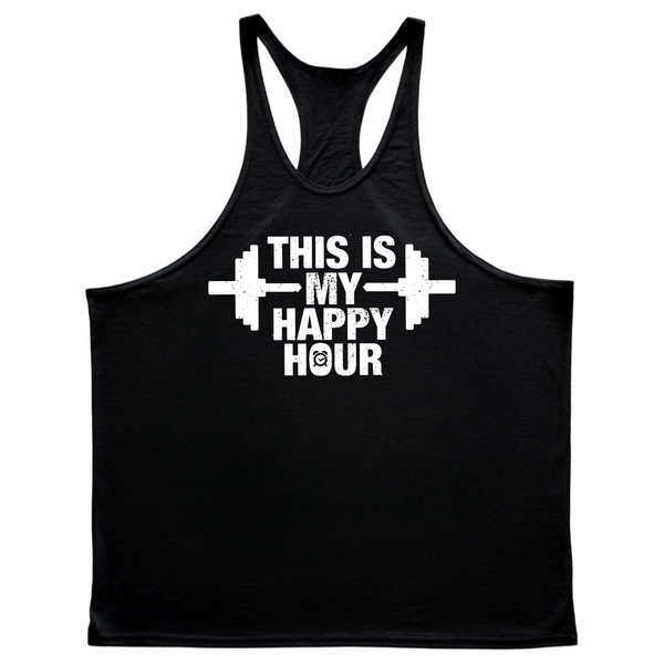 black THIS IS MY HAPPY HOUR Graphic Standard Gym Tanks