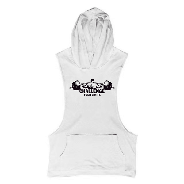 white Challenge Your Limits Sleeveless Hoodie Tank Tops