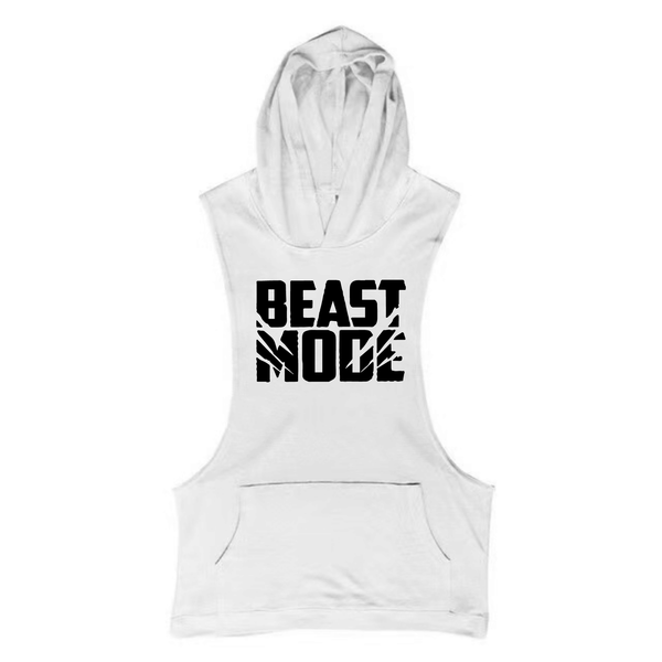 white Men's BEAST MODE Sleeveless Hoodie Tank Tops