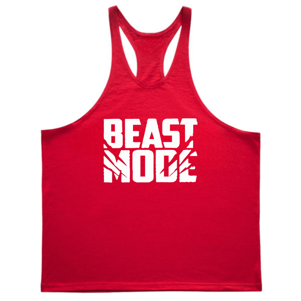 red BEAST MODE Workout Stringer Tank Tops