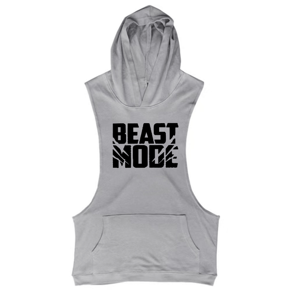 grey Men's BEAST MODE Sleeveless Hoodie Tank Tops