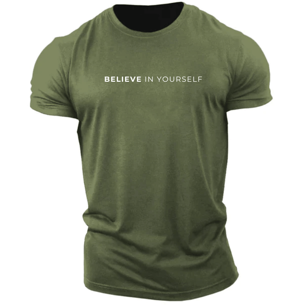 navy green BELIEVE IN YOURSELF Inspirational T-shirt/Tees
