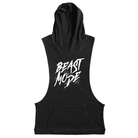 black BEAST MODE Workout Sleeveless Hoodie Tank Tops