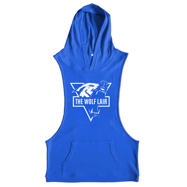 blue THE WOLF LAIR Graphic Workout Hooded Tank Tops