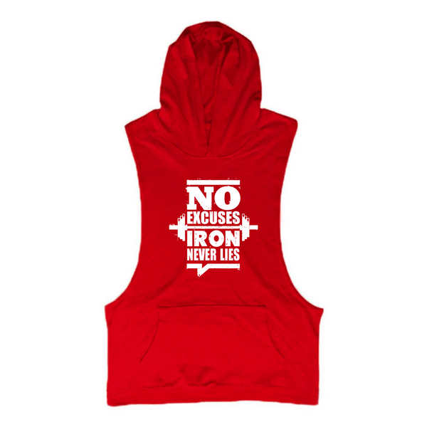 red NO EXCUSES, IRON NEVER LIES GYM Sleeveless Hoodie