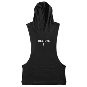 black Believe Cross Sleeveless Hoodie Tank Tops