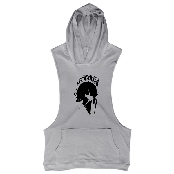 grey Spartan Sleeveless Hoodie Tank Tops