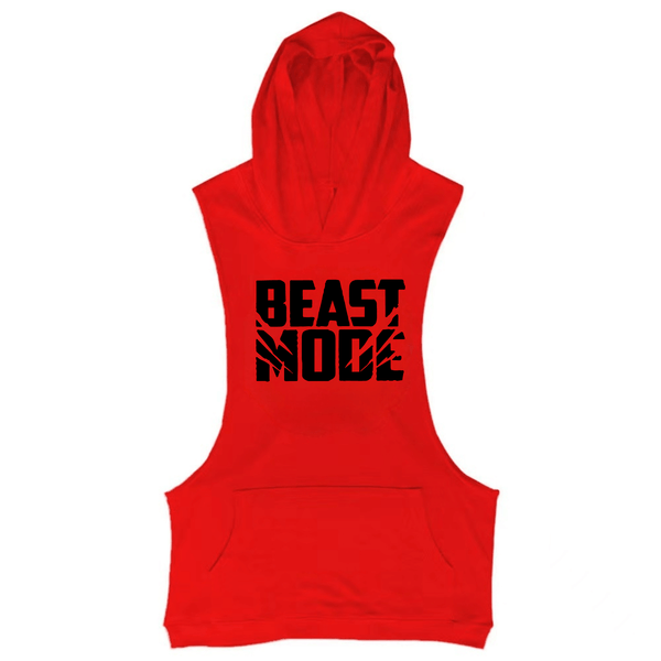 red Men's BEAST MODE Sleeveless Hoodie Tank Tops