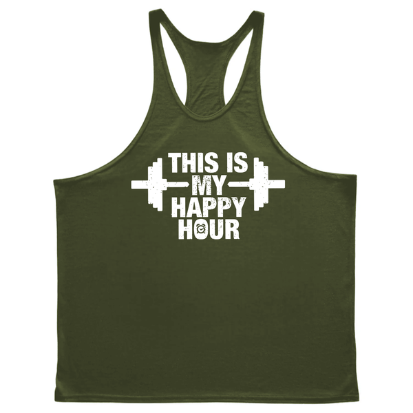 navy green THIS IS MY HAPPY HOUR Graphic Standard Gym Tanks