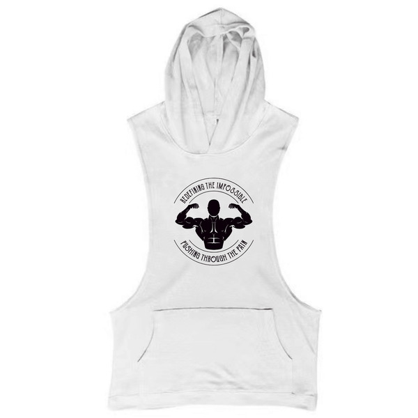 white sleeveless workout hoodie