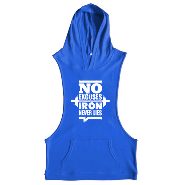 blue NO EXCUSES, IRON NEVER LIES GYM Sleeveless Hoodie