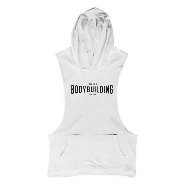 white Men's Bodybuilding Sleeveless Hoodie Tank Tops