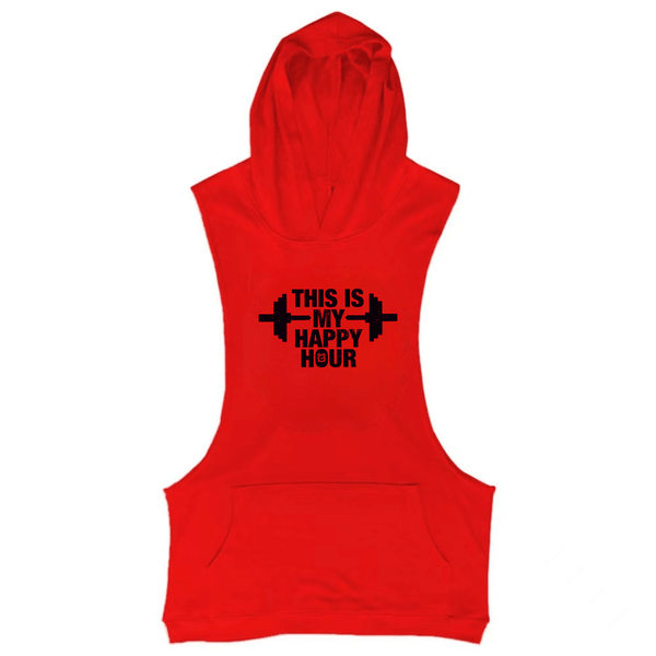 red This is My Happy Hour Sleeveless Hoodie Tank Tops