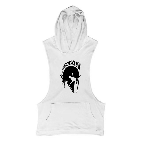 white Spartan Sleeveless Hoodie Tank Tops