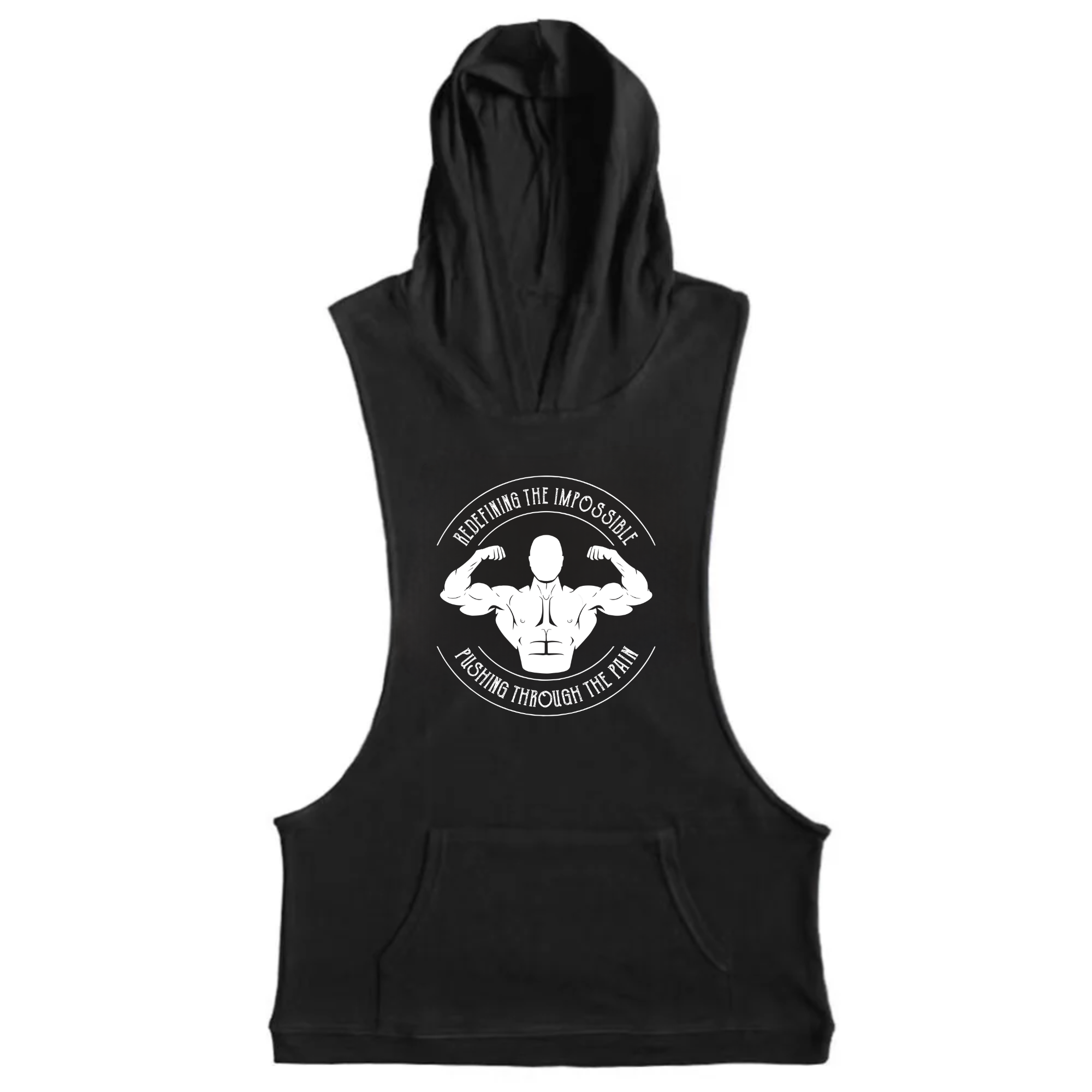 black sleeveless workout hoodie