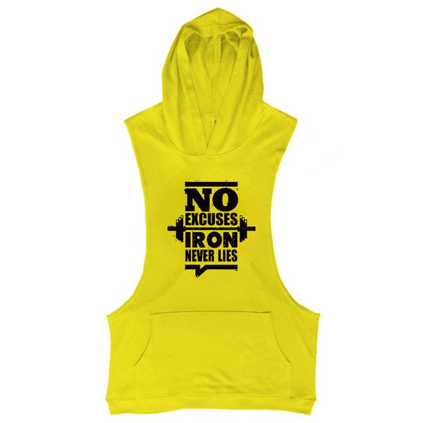 yellow NO EXCUSES, IRON NEVER LIES GYM Sleeveless Hoodie