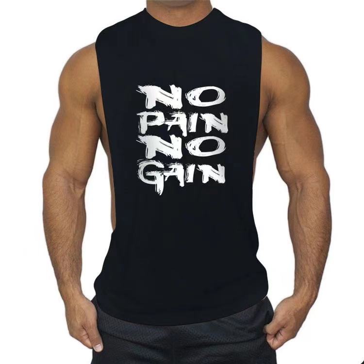 black Fashion NO PAIN NO GAIN Printed Fitness Tank Tops