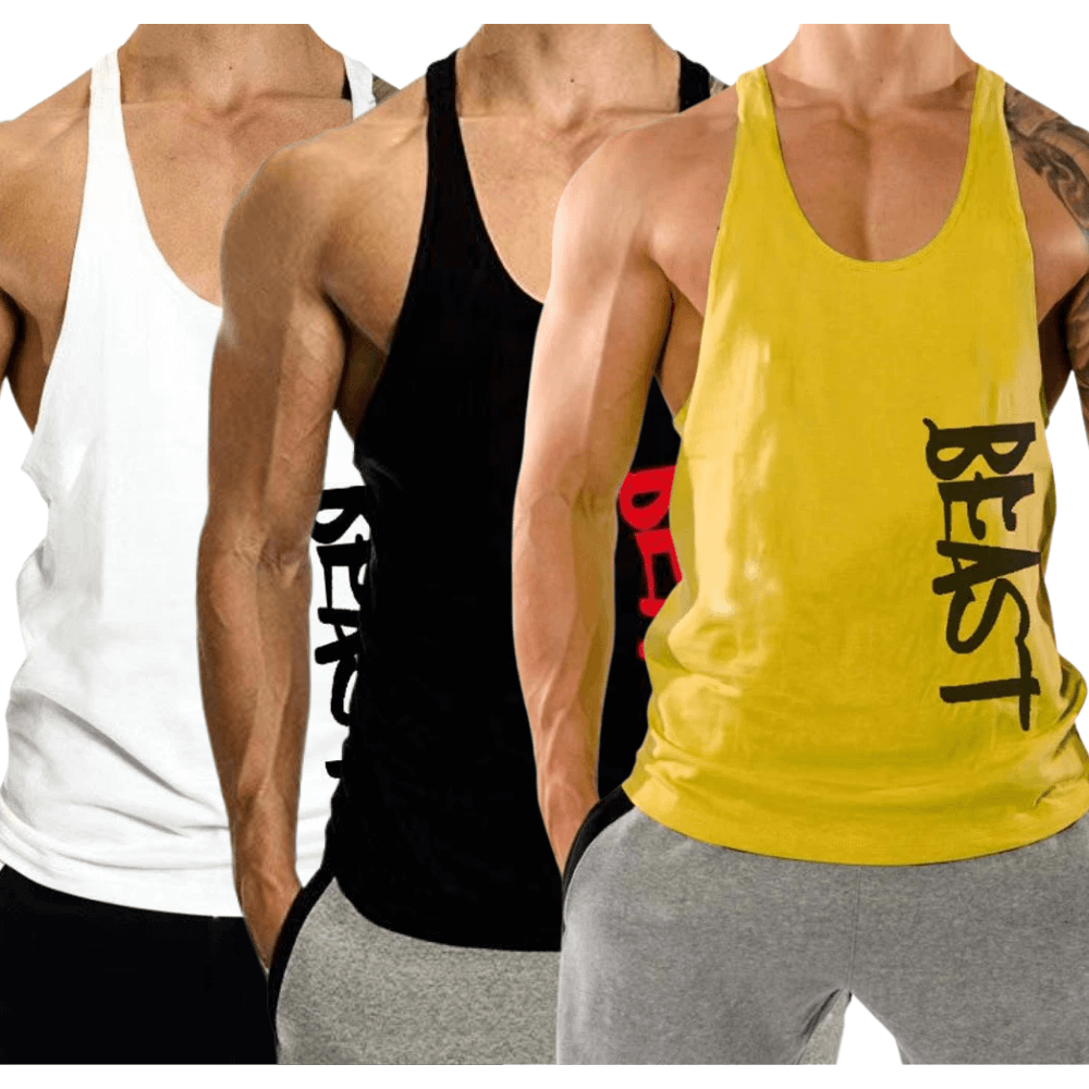 3 PACK Beast Printed Workout Tank Tops Stringers – Elephant Jay